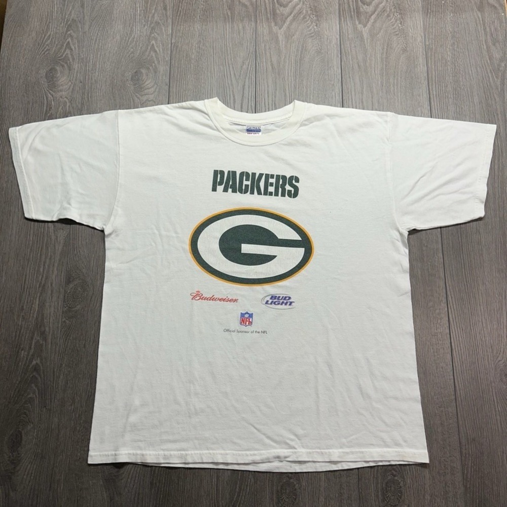 Vintage Green Bay Packers Budweiser NFL T-Shirt Mens XL White Gildan Cotton
